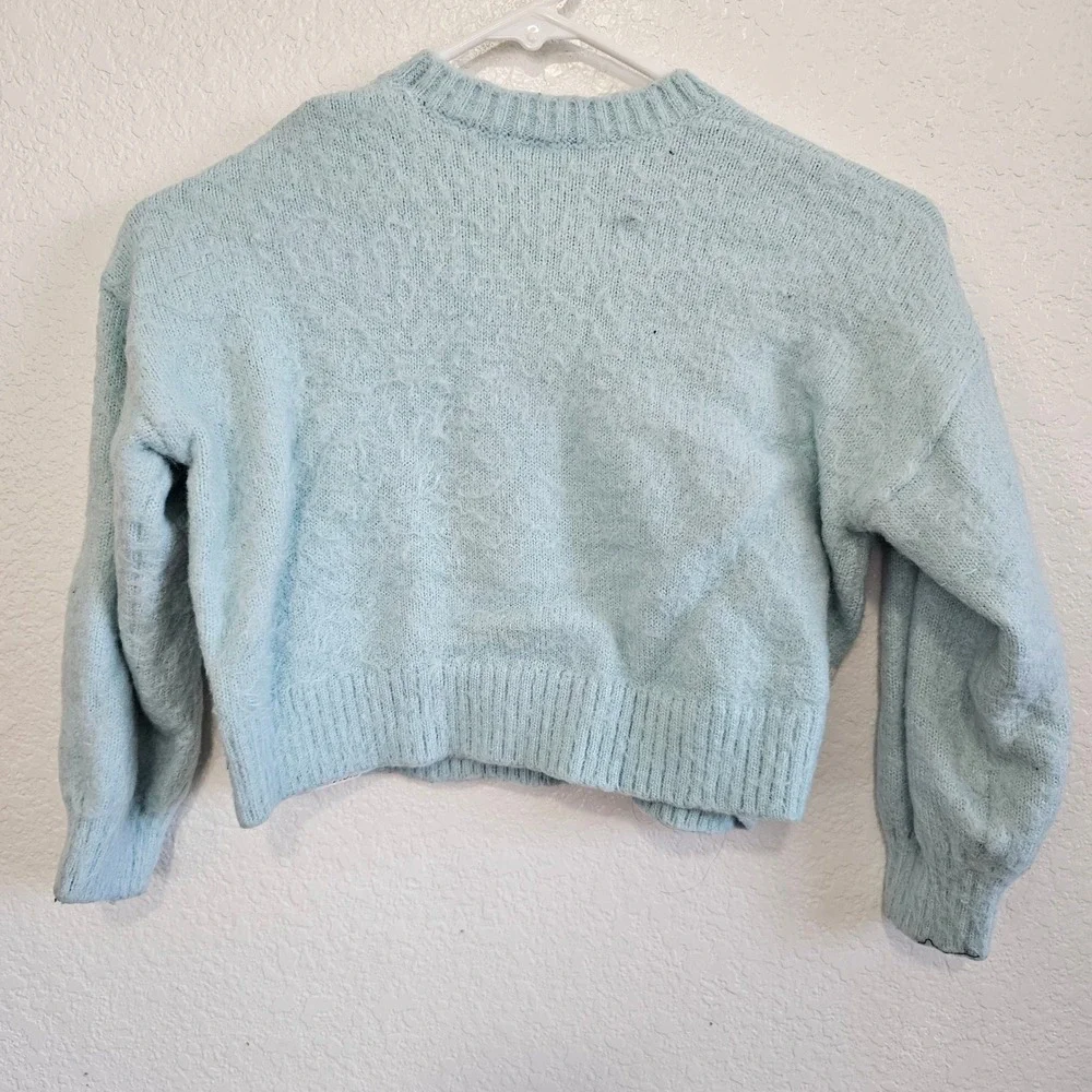 Justice Girls Snoopy Peanuts Sledding Fuzzy Knit Sweater Light Blue XS‎ 5/6